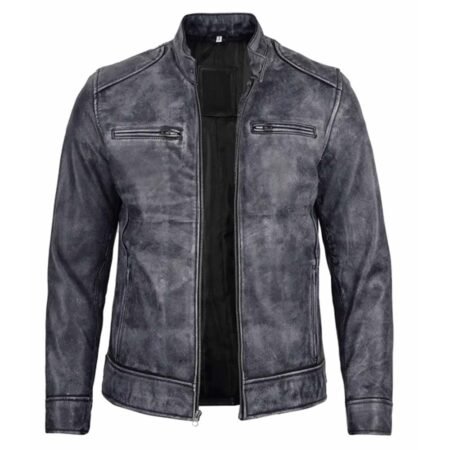 Shop Mens Dodge Black and White Waxed Racer Leather Jacket
