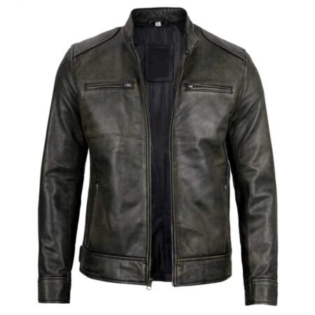 Shop Mens Dodge Black Waxed Racer Leather Jacket