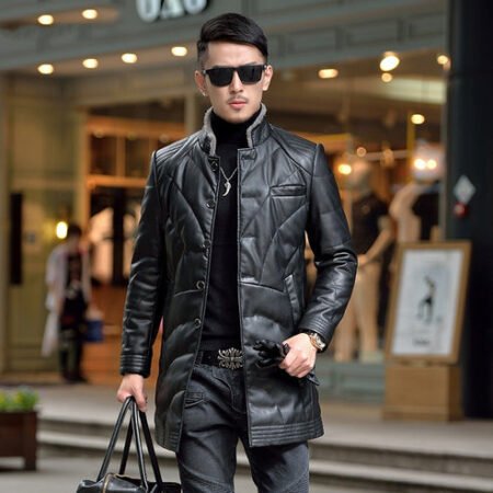 Shop Haining Men's Down Leather Coat
