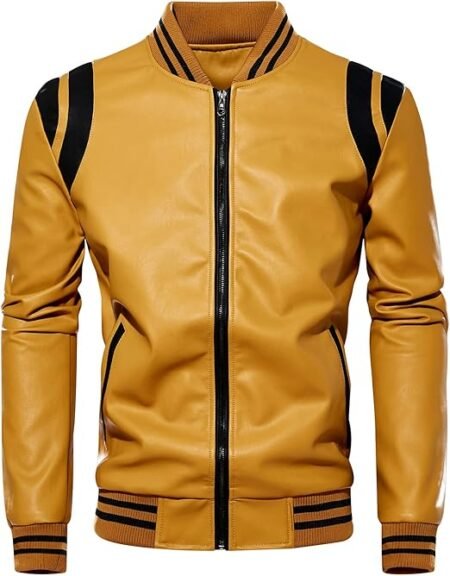 Shop Mens Stand Collar leather jacket Motorcycle