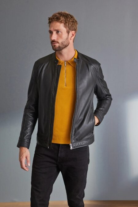 Shop Black Signature Leather Racer Jacket