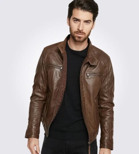 Shop Dark Brown Hooded Motorcycle Leather Jacket