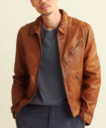 Shop Brown Lambskin Leather Rider Jacket By BJM