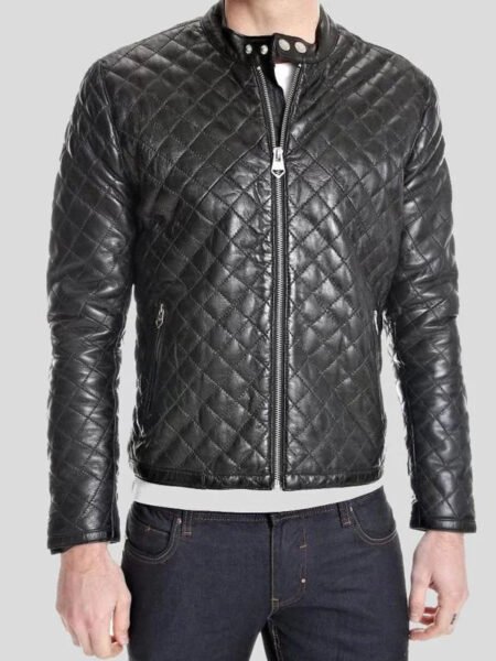 Shop Men's Snap Tab Collar Quilted Leather Jacket