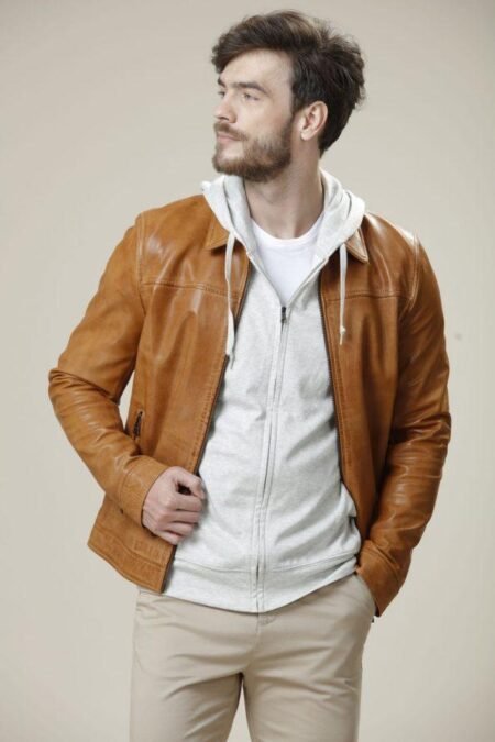 Shop Impressive Camel Stylish Leather Jacket For Men