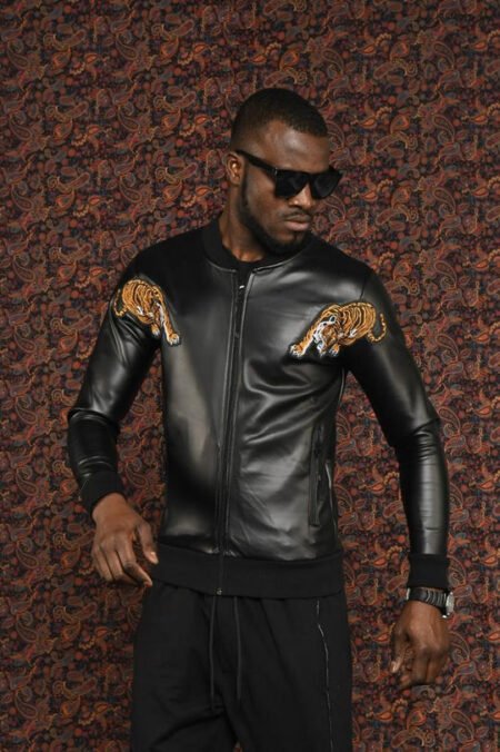 Shop Men Tiger Bomber Leather Jacket