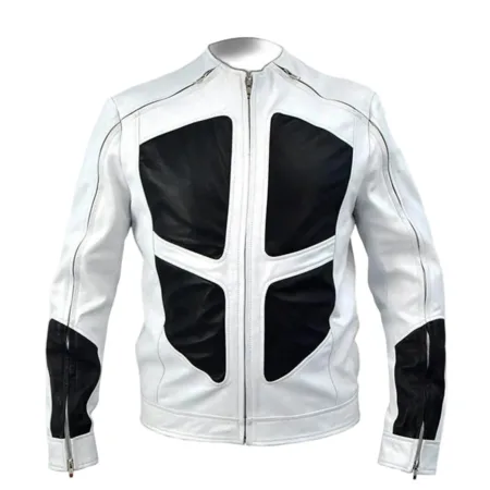 Black & White Leather Biker Jacket