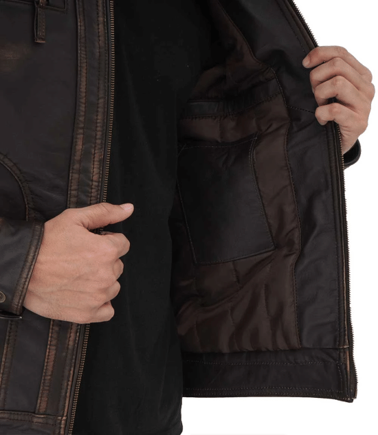 Shop Monroe Distressed Brown Leather Jacket - Image 5