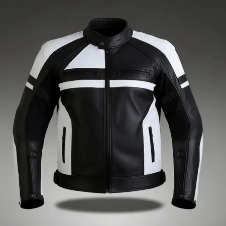 Men's Black & White Leather Motorcycle Jacket
