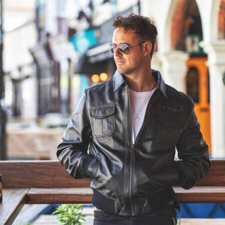 Shop Men Vintage Bomber Biker Leather Jacket