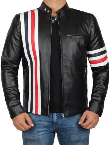 Shop USA Flag Elegant Black Biker Leather Jacket
